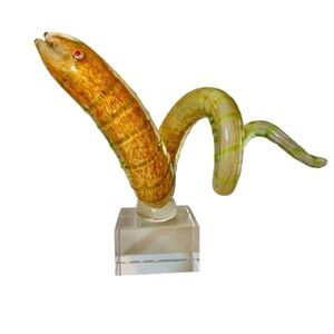Murano Glass Eel Snake Collectible Sculpture Figurine on Base 3D Art